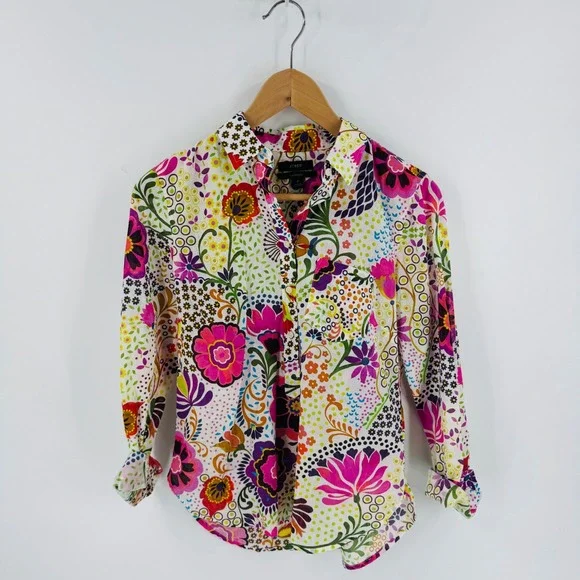 J. Crew Classic Popover Shirt Floral Print Button Down Long Sleeve Cotton Size 2 - Picture 7 of 7